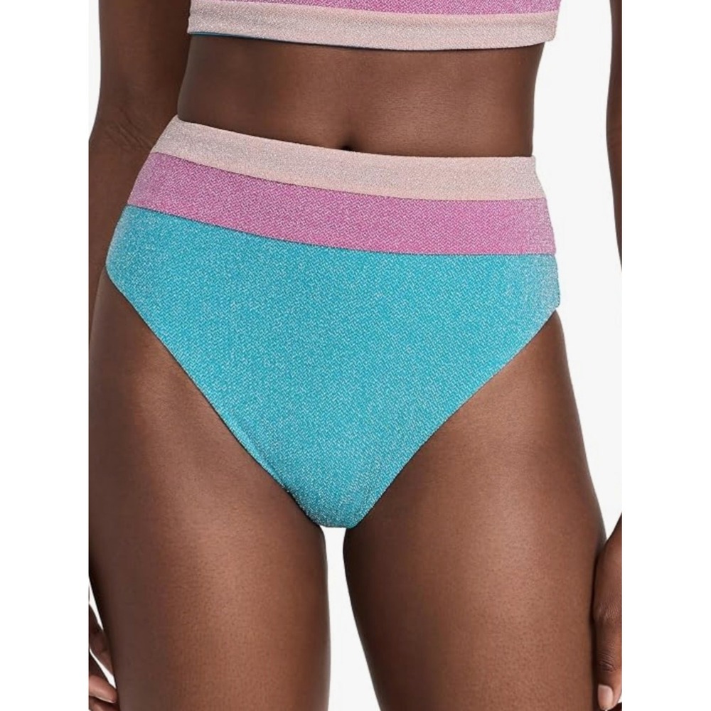 Beach Riot Heidi Sorbet Sea Shimmer High Waist Bikini Bottom XS Colorblock